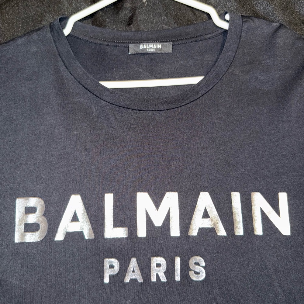 Balmain Black T-Shirt with Silver Metallic Logo